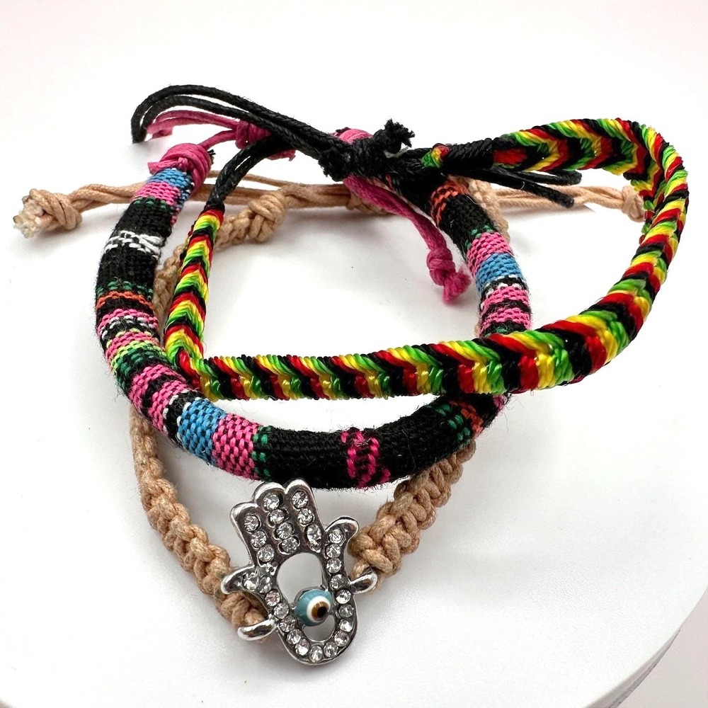 Vintage Y2K Boho Bracelets Set‎ Macrame Hamsa Evil Eye Sunflower Women's Jewelry